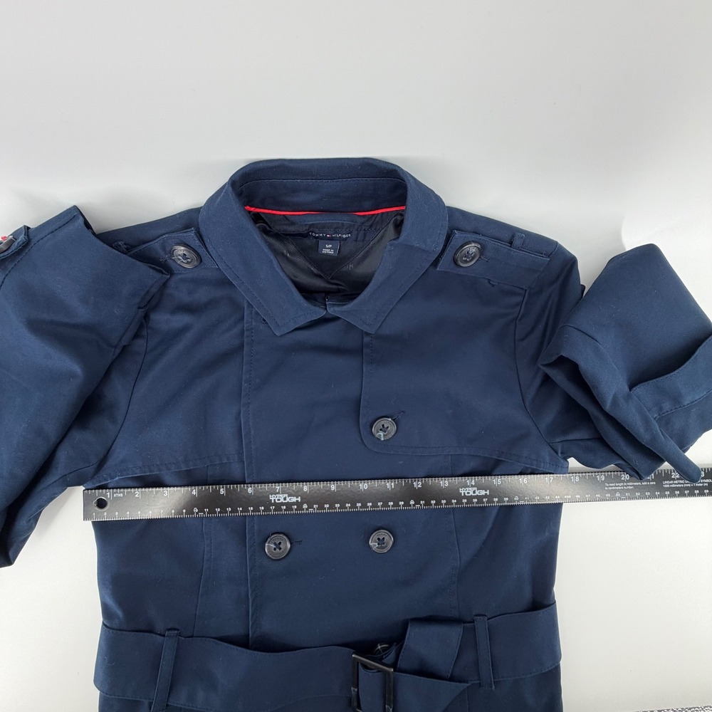 Tommy Hilfiger Navy Double Breasted‎ Trench Coat Belted Size S/P - Picture 9 of 14